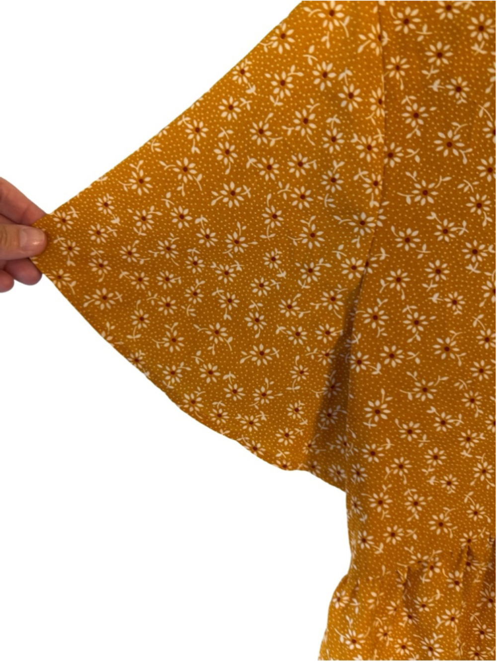 SHEIN Mustard Floral Tie-Front Peplum Blouse Size L Cottagecore Boho Western - Picture 10 of 11